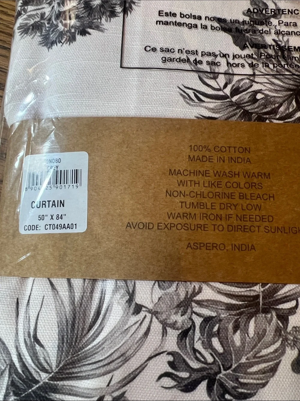Maison d'Hermine Black & White Monkey Toile Curtain Panel